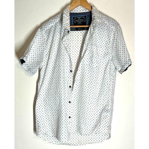 San Francisco Work Shirts L Mens Short Sleeve Slim Fit Seahorse Pattern White - Picture 1 of 5